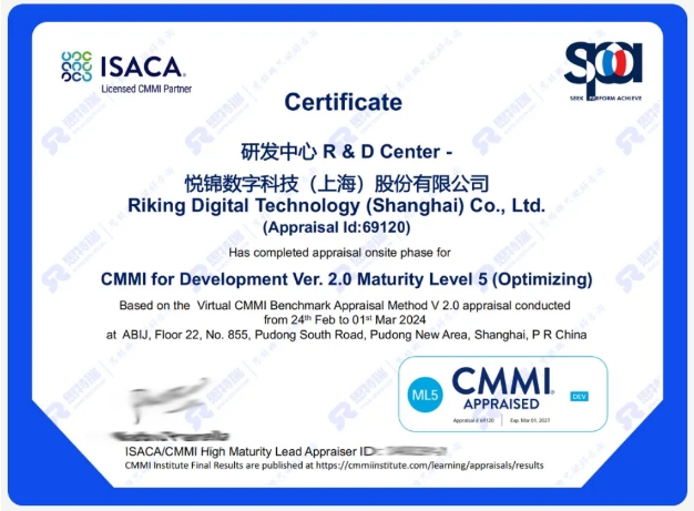 悅錦數(shù)字科技（上海）股份有限公司榮獲CMMI5級(jí)認(rèn)證，實(shí)力邁向國(guó)際標(biāo)準(zhǔn)！